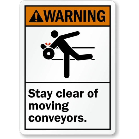 Moving Conveyors Stay Clear Aluminum Sign — product artwork