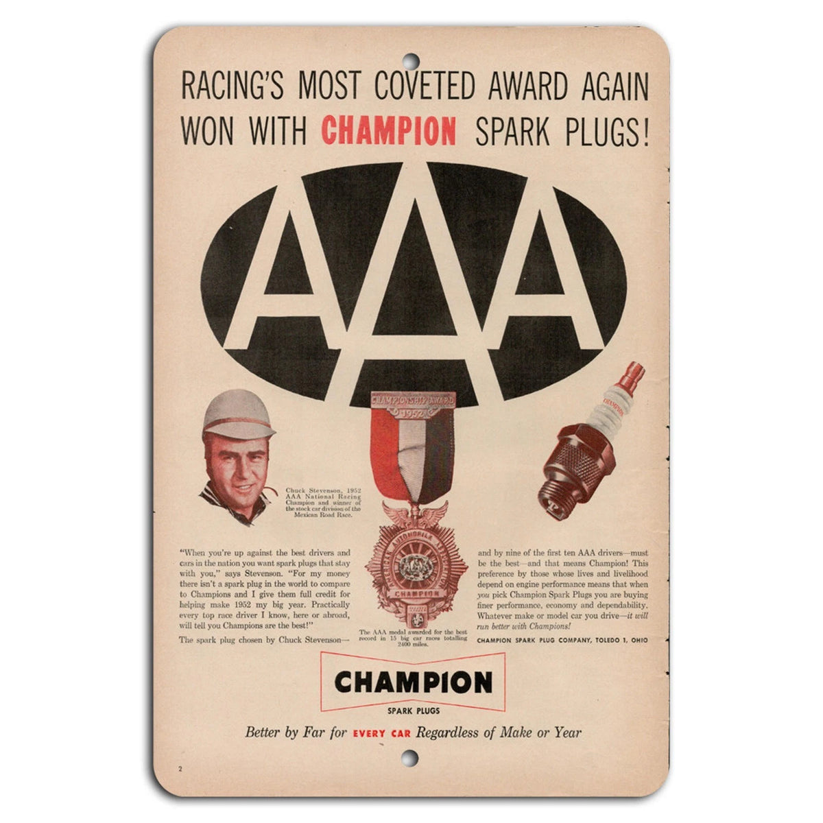 Champion Spark Plugs Vintage Racing Garage Aluminum Sign — product artwork