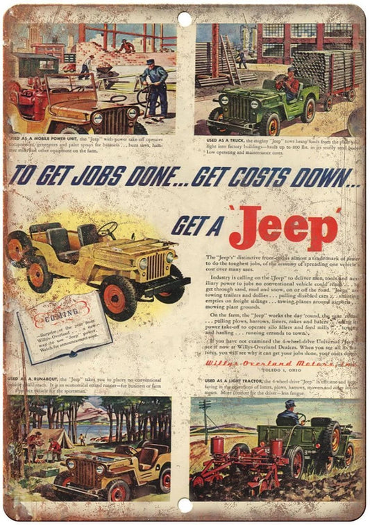 Jeep Willys Auto Motor Reproduction Aluminum Sign — product artwork