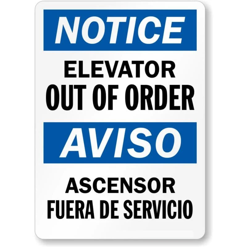 Bilingual Elevator Out Order Aluminum Sign — product artwork