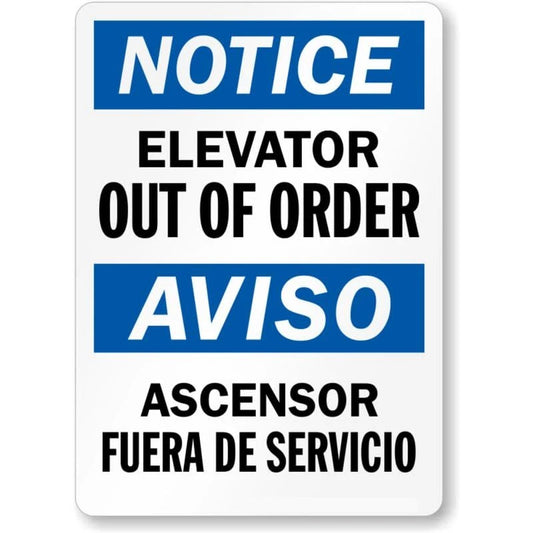 Bilingual Elevator Out Order Aluminum Sign — product artwork
