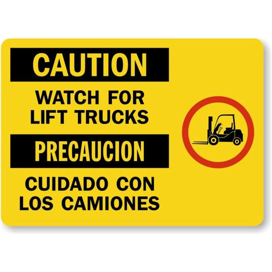 Bilingual Lifting Correctly Aluminum Sign — product artwork