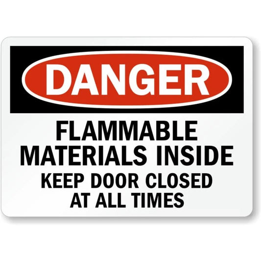 Danger Flammable Materials Inside Keep Door Closed Sign — product artwork