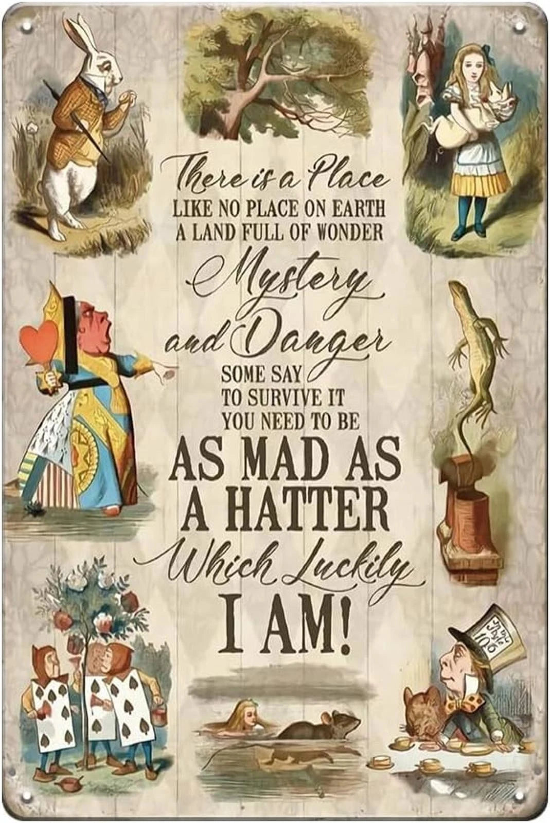 Alice in Wonderland Mad as a Hatter Quote Aluminum Sign — product artwork