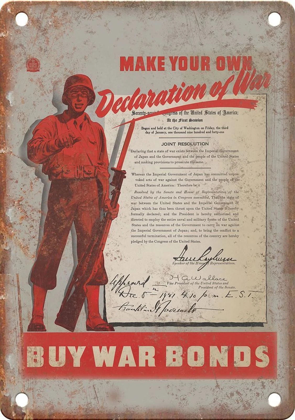 WWII War Bonds Funny Vintage Propaganda Aluminum Sign — product artwork