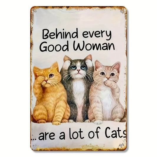 Vintage Funny Behind Every Good Woman Cats Aluminum Sign — product artwork