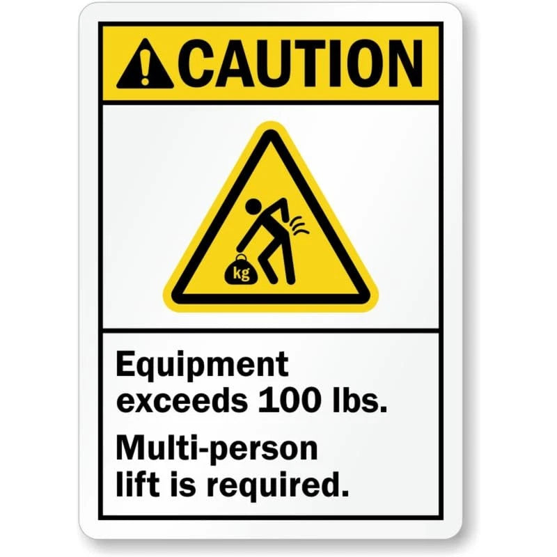 Equipment Exceeds 100 Lbs Caution Aluminum Sign — product artwork