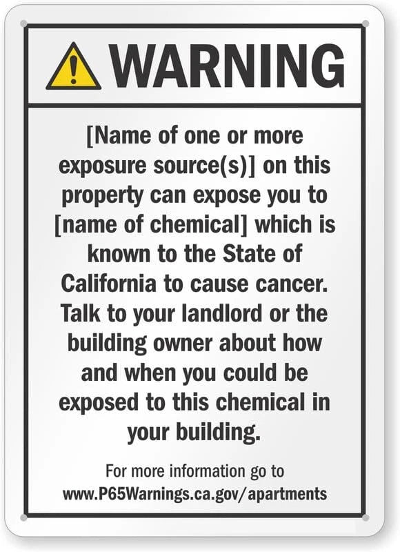 Prop 65 Apartment Exposure Warning Aluminum Sign — product artwork
