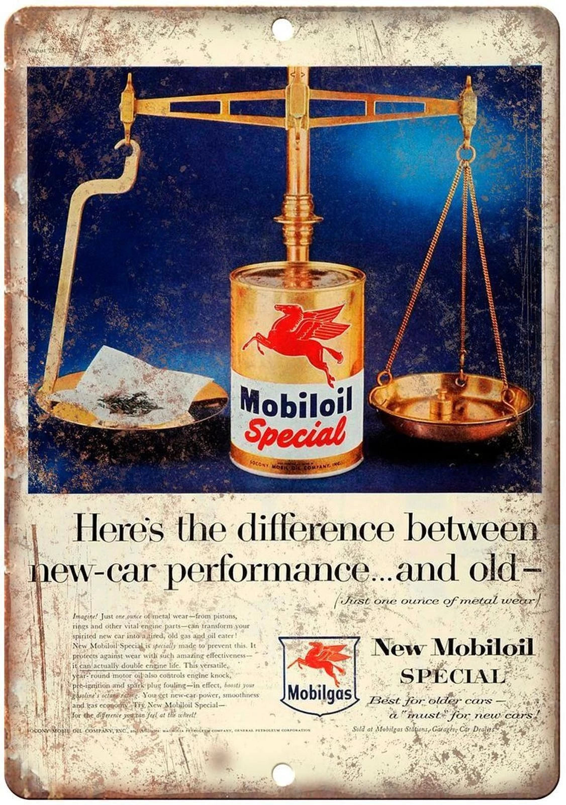 Vintage Motor Oil Mobiloil Special Funny Aluminum Sign — product artwork