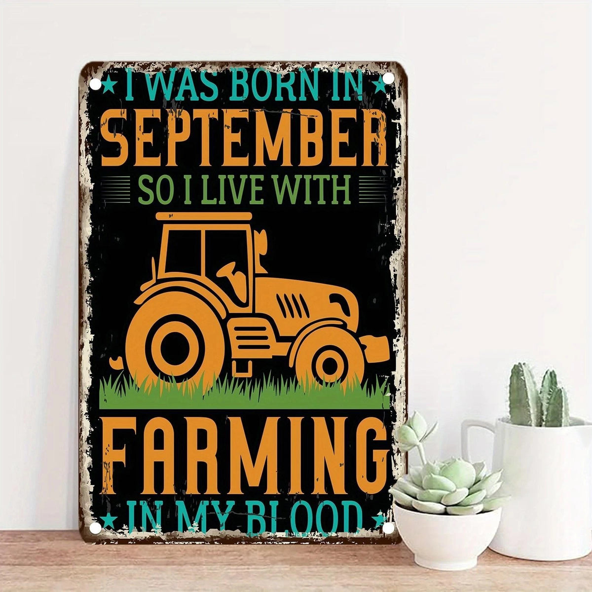 Vintage Farming in My Blood Tractor Funny Aluminum Sign — product artwork
