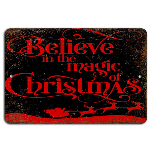 Believe in the Magic of Christmas Black Sleigh Aluminum Sign — product artwork