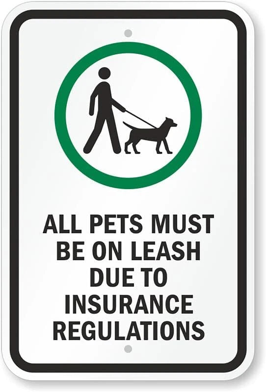 Pets on Leash Yard Aluminum Sign — product artwork