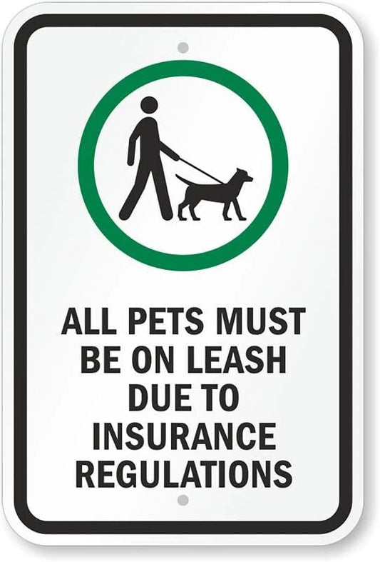 Pets on Leash Yard Aluminum Sign — product artwork
