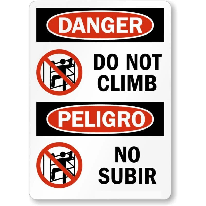 Bilingual Do Not Climb Aluminum Sign — product artwork