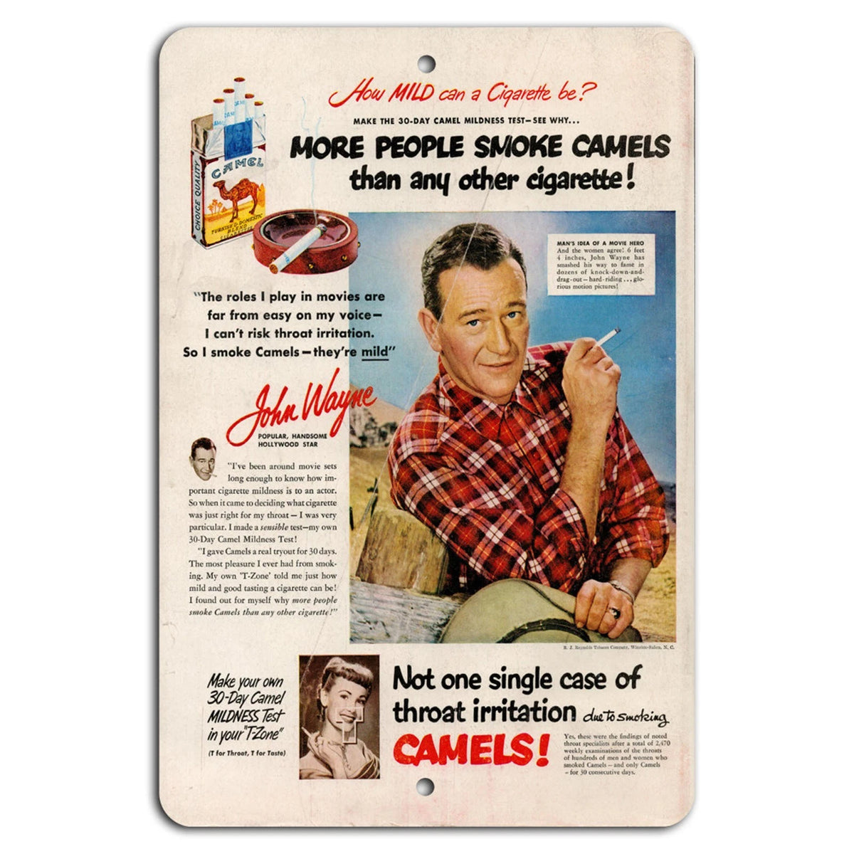 Camel John Wayne 30-Day Mildness Test Vintage Aluminum Sign — product artwork