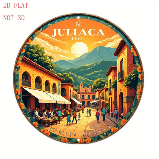 Juliaca Funny Peruvian Cityscape Round Aluminum Sign — product artwork
