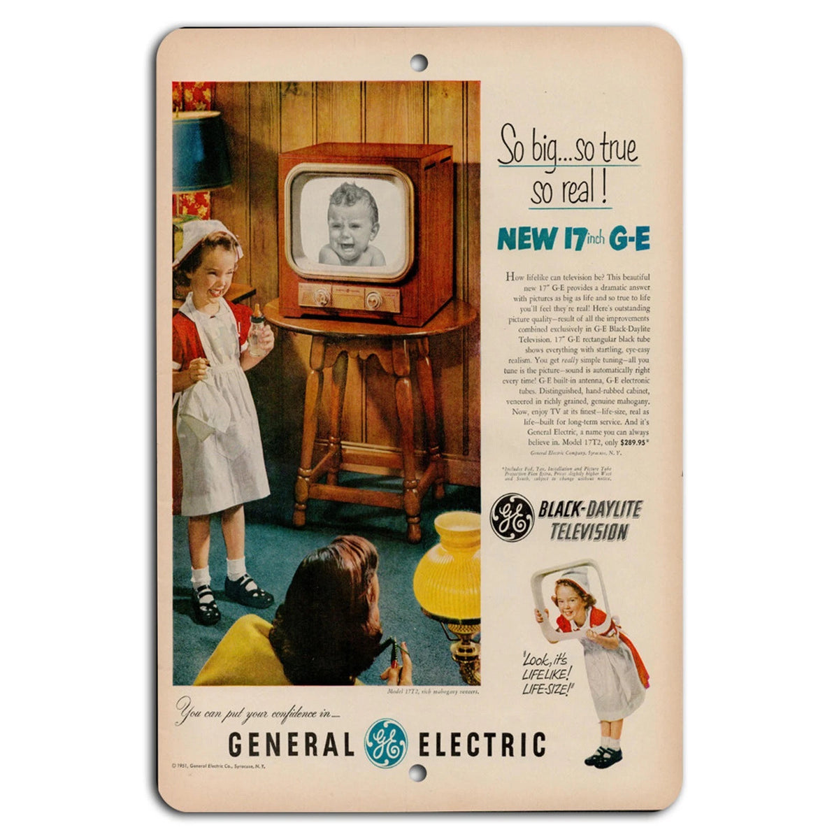 Vintage GE TV Retro Garage Nostalgia Aluminum Sign — product artwork