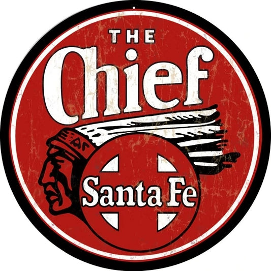 Santa Fe Railroad Vintage Funny Bar Round Aluminum Sign — product artwork