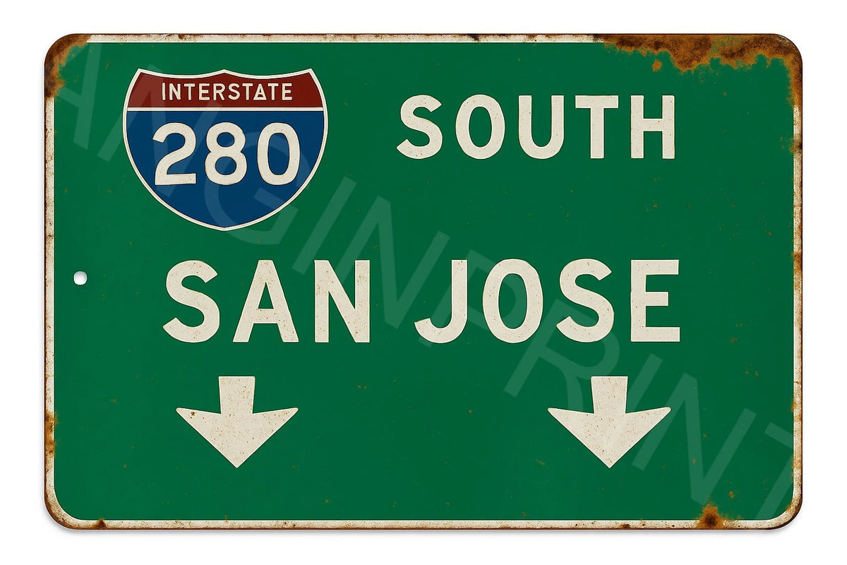 Highway Interstate 280 South San Jose Aluminum Sign — product artwork