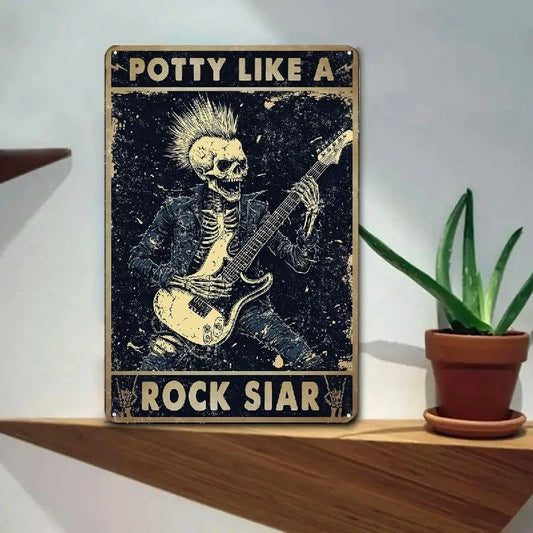 Retro Bathroom Party Like Rock Star Funny Aluminum Sign — product artwork