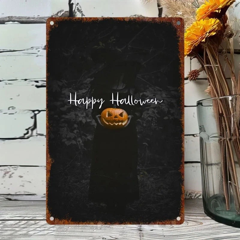 Happy Halloween Pumpkin Black Aluminum Sign — product artwork