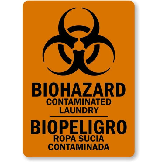 Bilingual Contaminated Laundry Biohazard Aluminum Sign — product artwork