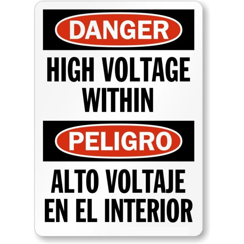 Bilingual High Voltage Within Aluminum Sign — product artwork