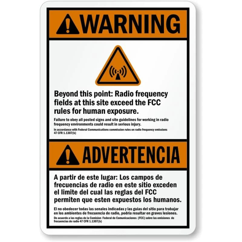 Bilingual Radio Frequency Warning Aluminum Sign — product artwork