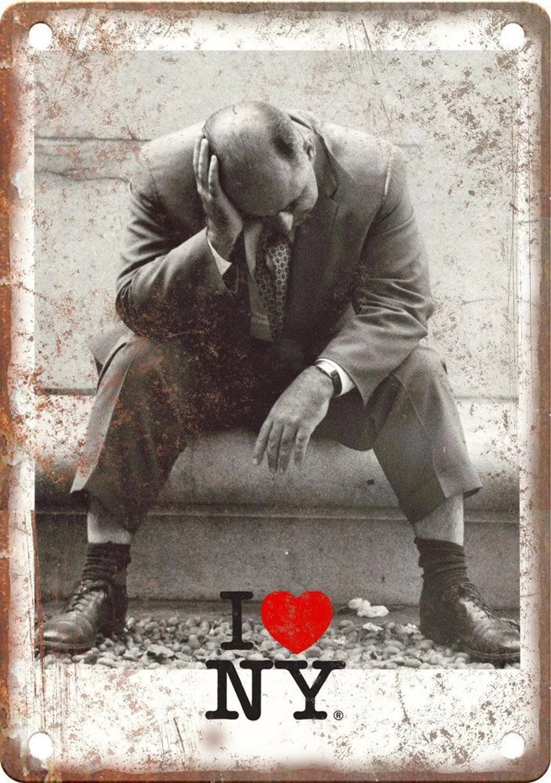 I Love New York Seated Man Vintage Photo Aluminum Sign — product artwork