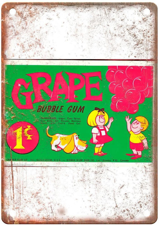 Grape Bubble Gum Vintage Wrapper Aluminum Sign — product artwork
