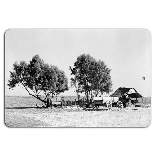 Vintage Wagon Rustic Western Desert Scene Aluminum Sign — product artwork