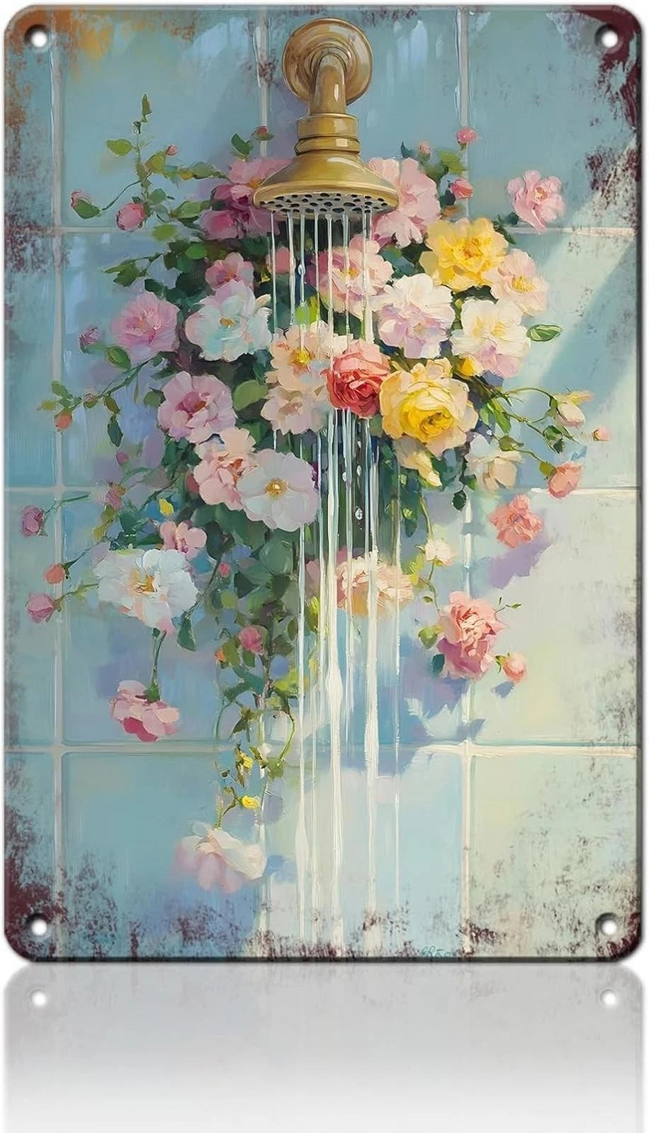 Floral Vintage Bathroom Funny Aluminum Sign — product artwork