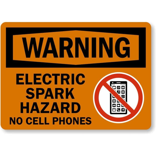 Electric Spark Hazard No Cell Phones Warning Aluminum Sign — product artwork