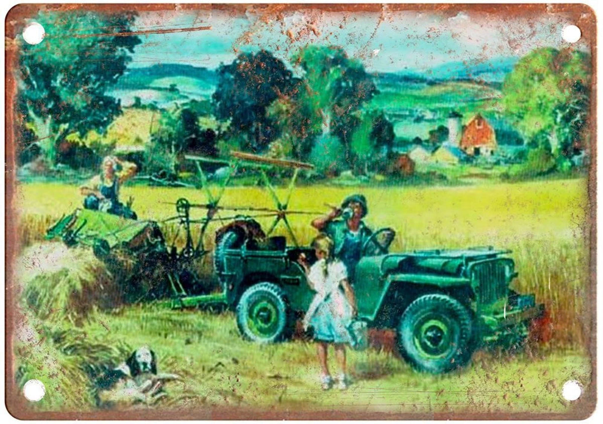 Vintage Jeep Retro Farming Poster Aluminum Sign — product artwork