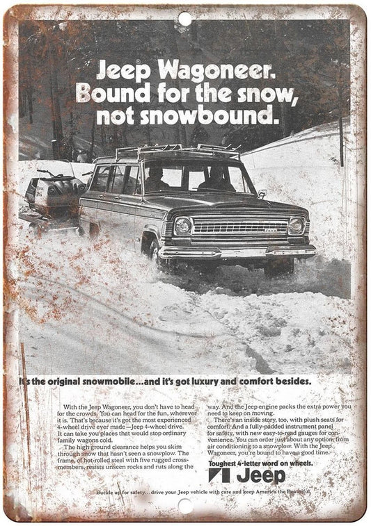 Jeep Wagoneer Vintage Bound for the Snow Aluminum Sign — product artwork