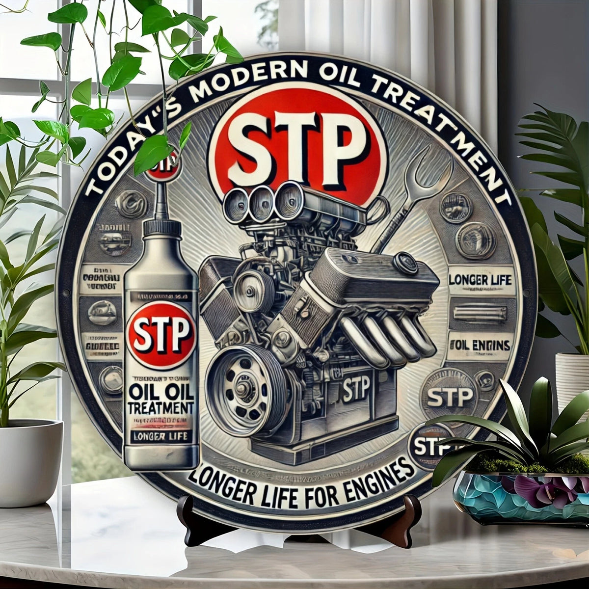 STP Motor Oil Treatment YOU CHOOSE Round Aluminum Sign — product artwork