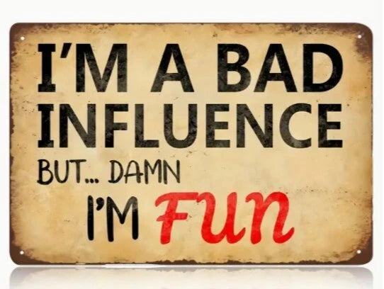 I'm a Bad Influence but Damn I'm Fun Funny Aluminum Sign — product artwork