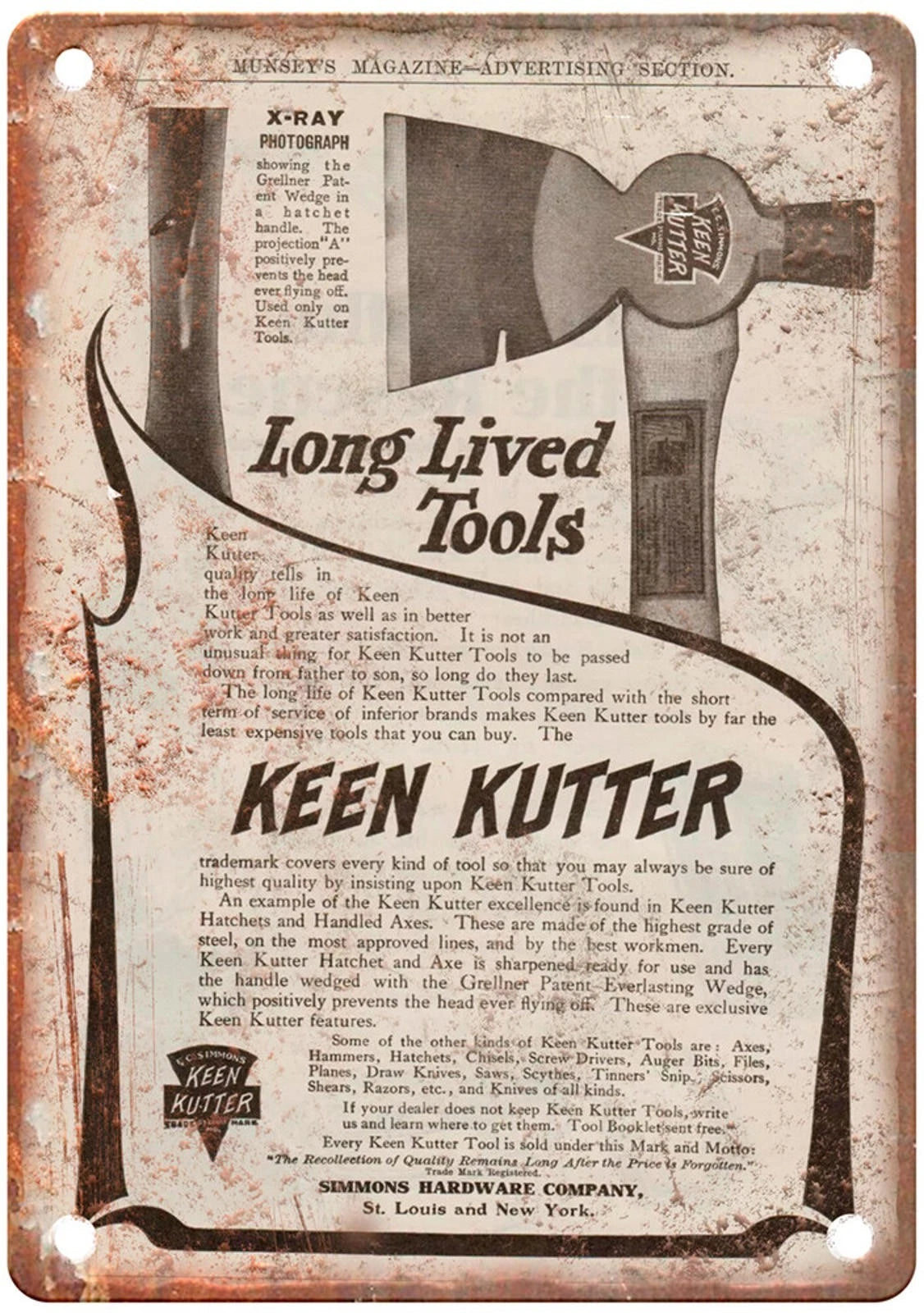 KEEN KUTTER Hatchet Vintage Reproduction Aluminum Sign — product artwork