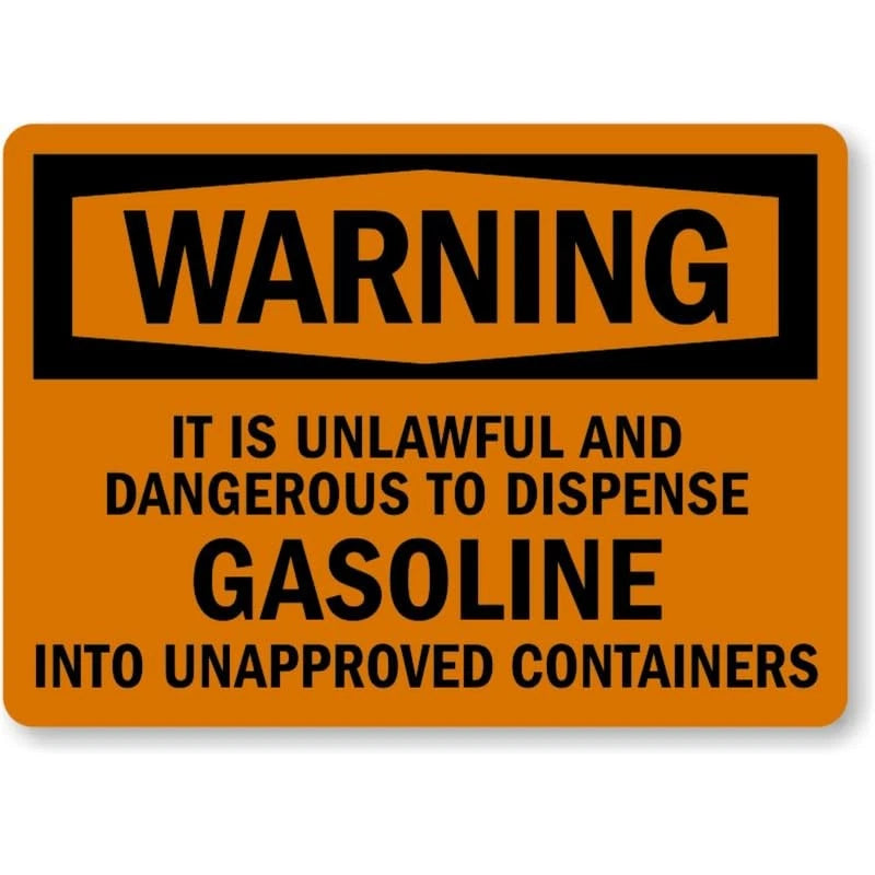 Dispense Gasoline Warning Aluminum Sign — product artwork