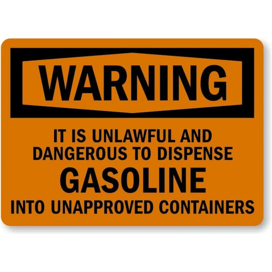 Dispense Gasoline Warning Aluminum Sign — product artwork