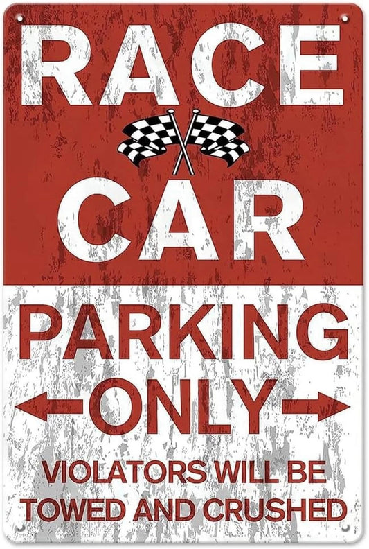 Race Car Funny Parking Only Room Aluminum Sign — product artwork
