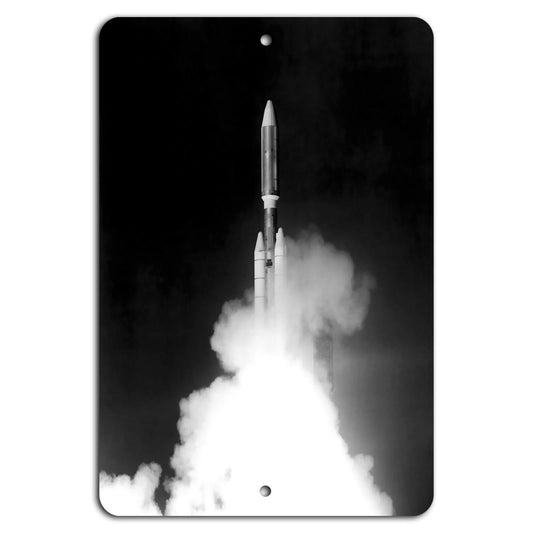 Rocket Liftoff Vintage Industrial Aluminum Sign — product artwork