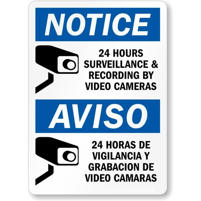 Bilingual 24 Hours Surveillance Aluminum Sign — product artwork