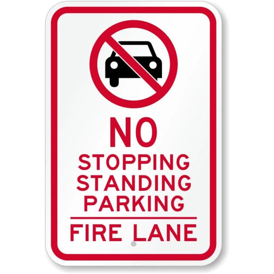 No Parking or Stopping Fire Lane Aluminum Sign — product artwork