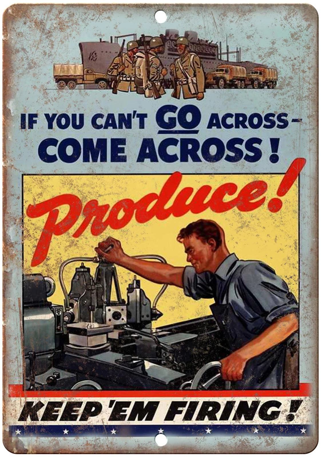 Military Recruit Poster Keep Em Firing WW2 Funny Aluminum Sign — product artwork
