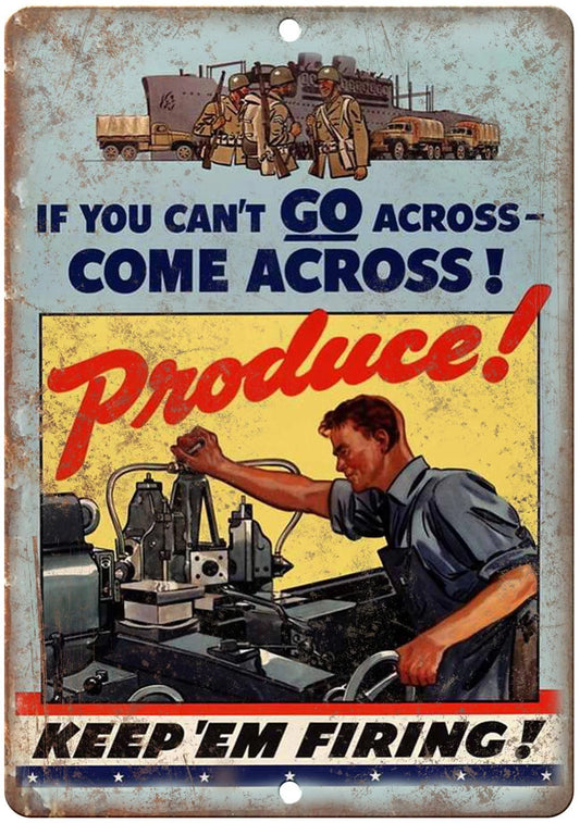 Military Recruit Poster Keep Em Firing WW2 Funny Aluminum Sign — product artwork