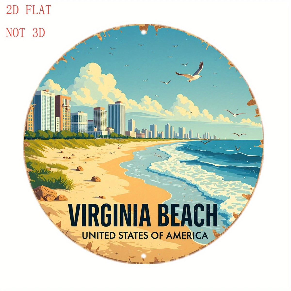 Coastal Virginia Beach Funny Wall Art Round Aluminum Sign — product artwork