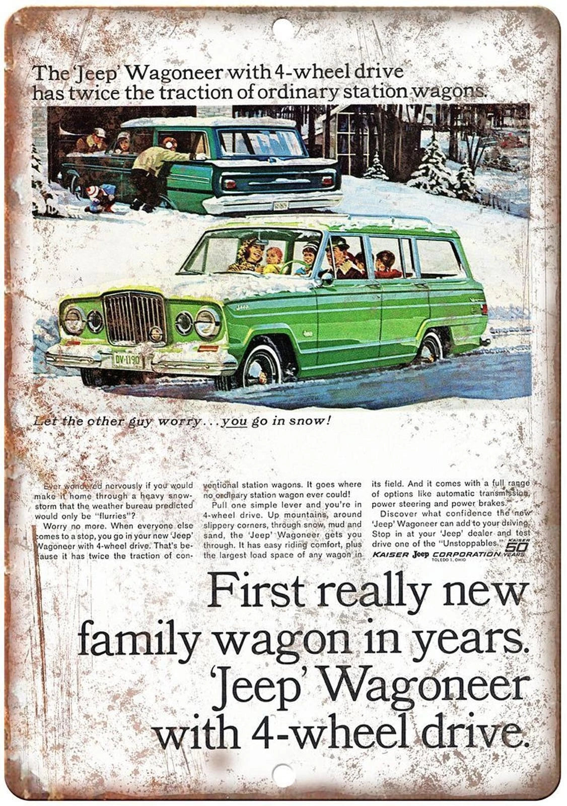 Jeep Wagoneer Vintage 4 Wheel Drive Aluminum Sign — product artwork