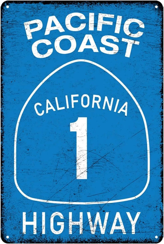 Vintage Highway Pacific Coast Funny Décor Aluminum Sign — product artwork