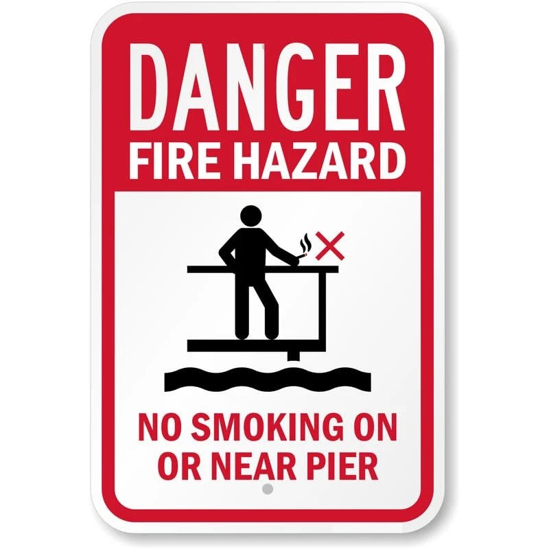 Danger Fire Hazard No Smoking on or Near Pier Aluminum Sign — product artwork